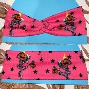 Hot pink skeleton Jack o Lantern twist front woman’s headband new